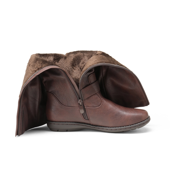 Wide Calf  Knee High Faux Fur Boots - WIDE CALF BROWN - 5